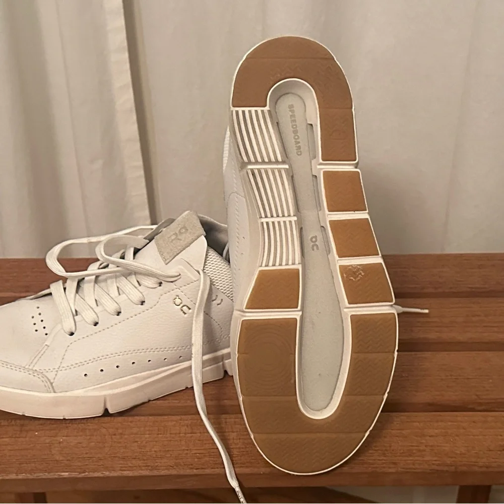 On Running Court Shoes-White Athletic Sneakers with Gum Outsole. Worn twice. - Picture 1 of 5